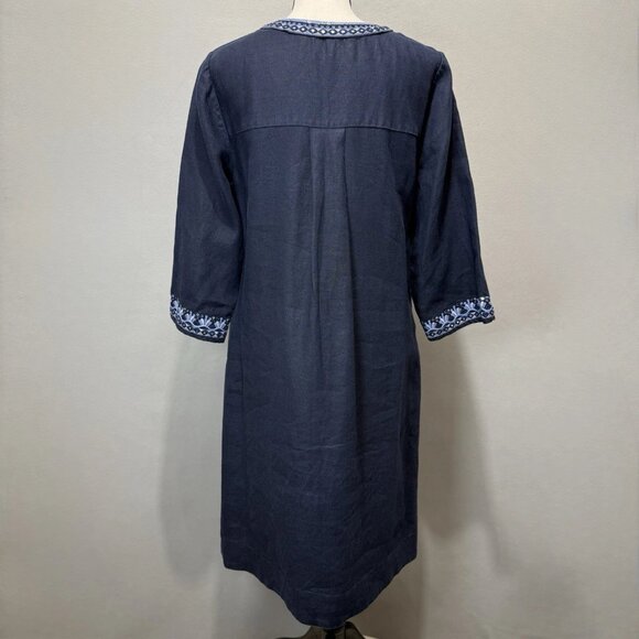 Chicos Dress Womens Sz 0 (4) Navy Blue 100% Linen Shift Sequin Bead Embroidered - Picture 3 of 9